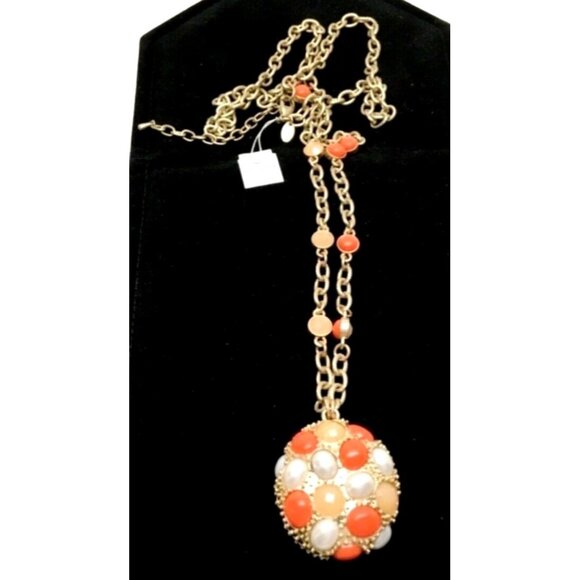 LIA SOPHIA- VICTORIAN REVIVAL FAUX PEARL CORAL STATEMENT NECKLACE WOMEN 39" - Picture 1 of 7